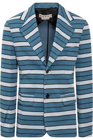 Marni Jassen, Heren, Blauw, M, Katoen, Gestreepte Jersey Blazer