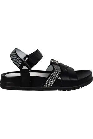 Liu Jo Schoenen, Dames, Zwart, 39 EU, Leer, Sandalen met bandjes en klittenbandsluiting