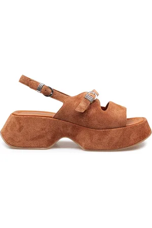 vic matiè Schoenen, Dames, Bruin, 37 EU, Kameel Geweven Sash Sandaal Platform Hak