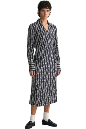 GANT Kleedjes, Dames, Veelkleurig, M, Gedrukte Chain Wrap Jurk