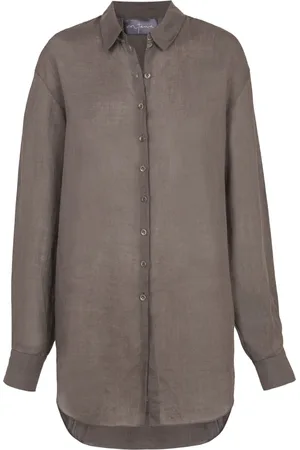 Cortana Blouses & Shirts, Dames, Bruin, S, Oversized overhemd in kastanjebruin ramie