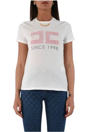 Elisabetta Franchi Tops, Dames, Wit, M, Katoen, Katoenen jersey T-shirt met borduursel