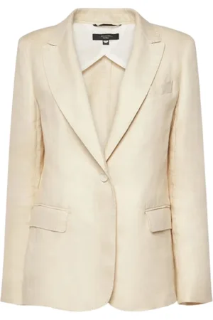 Max Mara Jassen, Dames, , L, Linnen, Ivoor Frontknoop Jas Zakken