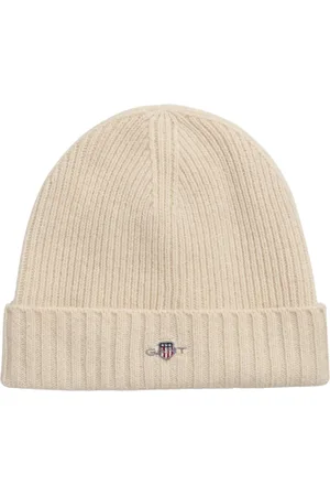 GANT Accessoires, Heren, Wit, ONE Size, Wol, Klassieke Geribbelde Gebreide Wollen Beanie