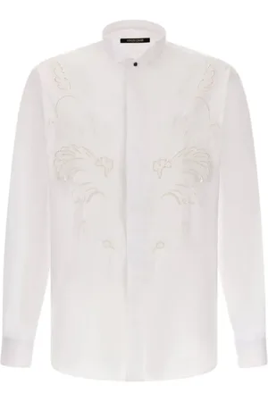 Roberto Cavalli Overhemden, Heren, Wit, 3Xl, Katoen, Klassiek Geborduurd Overhemd