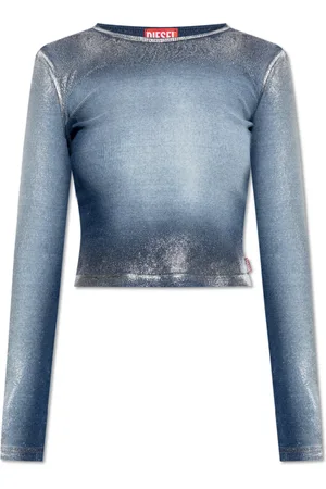 Diesel Tops, Dames, Blauw, L, Katoen, Top met lange mouwen
