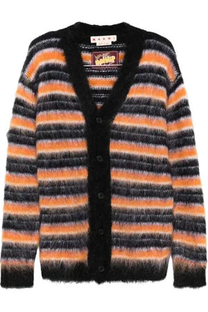 Marni Truien, Heren, Veelkleurig, L, Iconic Geborstelde Strepen Mohair Cardigan
