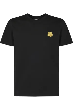 Kenzo Tops, Heren, Zwart, L, Katoen, Bloem Geborduurd Slim T-shirt Zwart