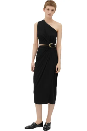 Bottega Veneta Kleedjes, Dames, Zwart, S, Asymmetrische Crêpe Effect Jurk