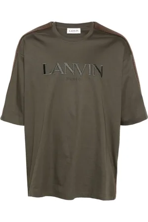 Lanvin Tops, Heren, Grijs, M, Katoen, T-shirt met geborduurd logo en ronde hals