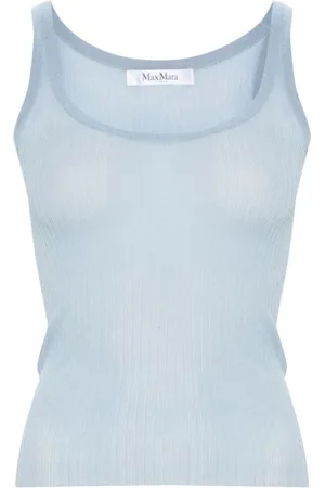 Max Mara Tops, Dames, Blauw, L, Silk Knit Blauwe Top