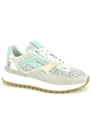 Floris van Bommel Schoenen, Dames, Veelkleurig, 38 EU, Leer, Grijs/Zilver/Lichtblauwe Runner N DZ Sneakers