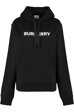 Burberry Sweatshirts & Hoodies, Dames, Zwart, M, Katoen, Hoodie met ribgebreide randen en print
