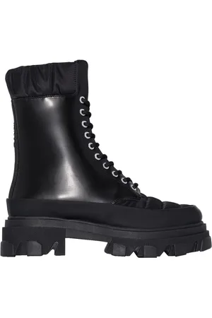 Ganni Schoenen, Dames, Zwart, 36 EU, Leer, Leren laarzen in militaire stijl