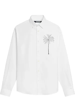 Jacquemus Overhemden, Heren, Wit, L, Witte Grafische Print Knoopshirt
