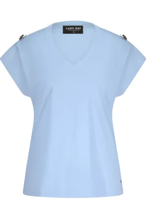 Lady Day Tops, Dames, Blauw, S, Lichtblauwe Reistop met Knoopdetail