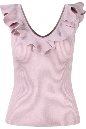 ZIMMERMANN Tops, Dames, Roze, L, Lurex V-hals Top met Ruches