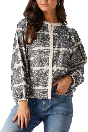 Summum Woman Blouses & Shirts, Dames, Zwart, XS, Geborduurde Blouse met Lange Mouwen Tegelpatroon