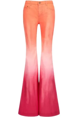 Roberto Cavalli Broeken, Dames, Veelkleurig, S, Denim, Flared Denim Jeans in Fuchsia