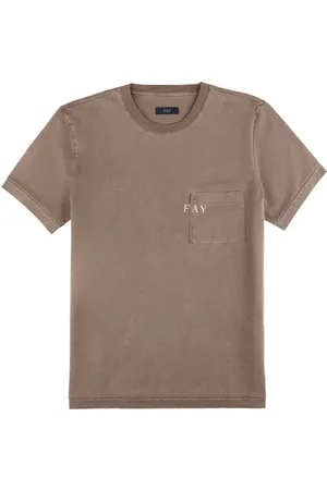 FAY Tops, Heren, Bruin, S, Katoen, Katoenen T-shirt met Zak