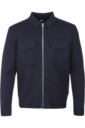 HUGO BOSS Jassen, Heren, Blauw, 2Xl, Wol, Navy Wol Zip-Up Vest