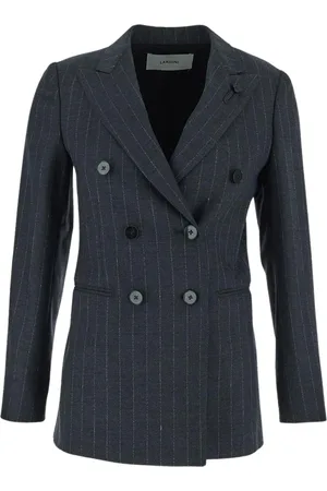 LARDINI Jassen, Dames, Grijs, M, Wol, Double-Breasted Wollen Jas