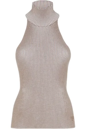 Fendi Tops, Dames, Grijs, M, Wol, Mouwteloze Haltertop