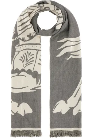Burberry Accessoires, Dames, Veelkleurig, ONE Size, Katoen, Sjaal met grafische print en franjes