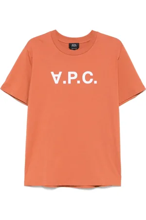 A.P.C. Tops, Heren, Oranje, M, Katoen, Oranje Velvety Logo T-shirt met Ronde Hals