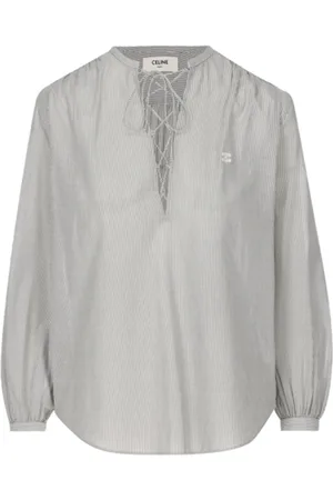 Céline Blouses & Shirts, Dames, Grijs, L, Katoen, Gestreepte Katoenen Blouse Grijs