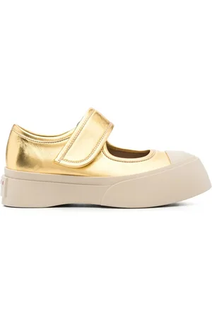 Marni Schoenen, Dames, Geel, 37 EU, Goudkleurige Sneakers met Touch-Strap Sluiting