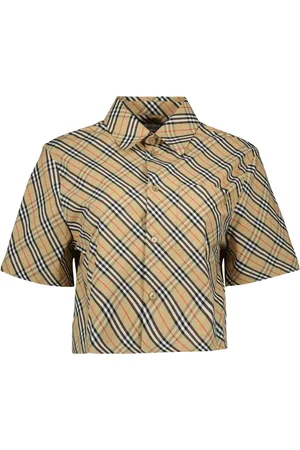 Burberry Blouses & Shirts, Dames, , S, Katoen, Geruite Crop Top Vintage Stijl
