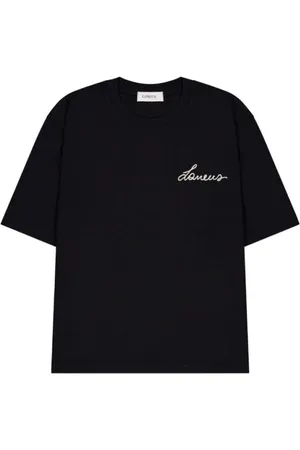 LANEUS Tops, Heren, Zwart, S, Katoen, Jersey Slogan T-Shirt 100% Katoen