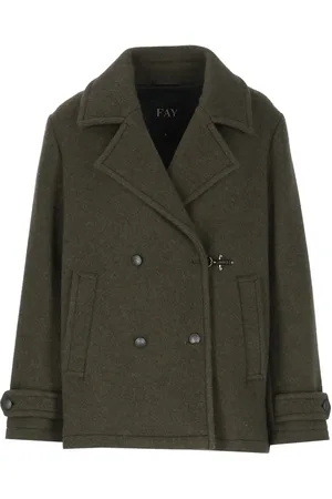FAY Jassen, Dames, Groen, L, Wol, Double Breasted Coat