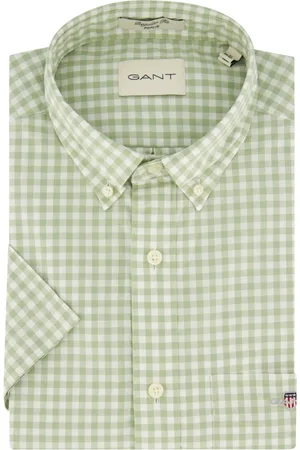 GANT Overhemden, Heren, Groen, XL, Katoen, Regular Fit Classic Gingham Poplin overhemd met korte mouwen
