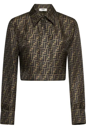 Fendi Blouses & Shirts, Dames, Bruin, S, Zijden Cropped Shirt