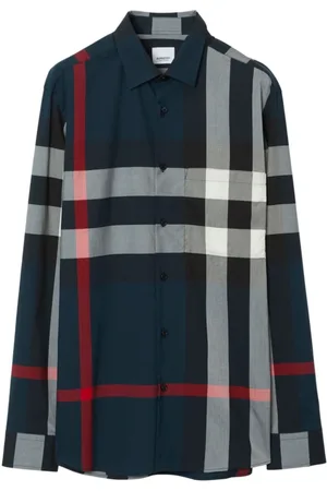 Burberry Overhemden, Heren, Blauw, L, Katoen, Geruit Overhemd
