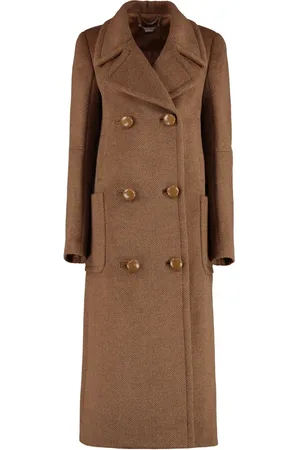 Stella McCartney Mantels, Dames, Bruin, M, Wol, Wollen Double-Breasted Jas Revers Kraag