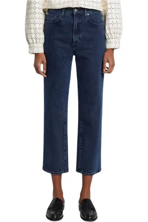 7 for all Mankind Jeans, Dames, Blauw, W27, Katoen, Cropped Straight Leg Jeans