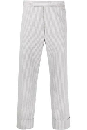 Thom Browne Broeken, Heren, Grijs, L, Katoen, Gestreept Backstrap Broek