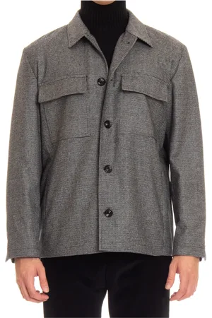 LARDINI Jassen, Heren, Grijs, S, Wol, Luxueus Overshirt van Wol-Cashmere