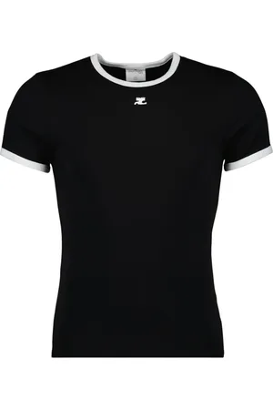 Courrèges Tops, Heren, Zwart, S, Katoen, Contrast Signature T-shirt