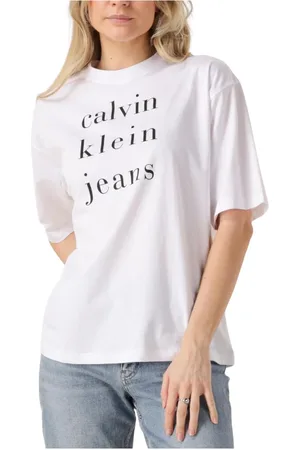 Calvin Klein Tops, Dames, Wit, L, Logo Tee voor vrouwen