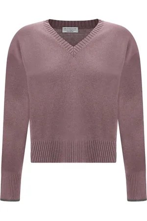 Brunello Cucinelli Truien, Dames, Roze, L, Cashmere V-hals Trui
