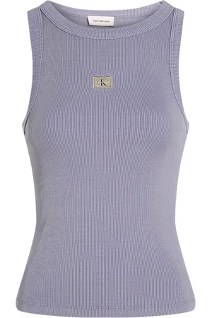 Calvin Klein Tops, Dames, Paars, XL, Katoen, Paarse Ronde Hals Slip-On Top