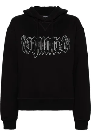 Dsquared2 Sweatshirts & Hoodies, Dames, Zwart, M, Katoen, Logo Katoenen Hoodie