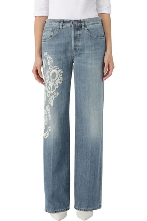 Dondup Jeans, Dames, Blauw, W29, Katoen, Geborduurde Jacklyn Wide Leg Jeans