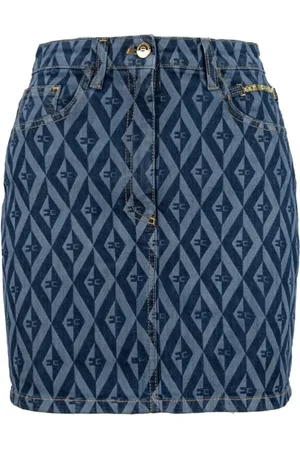 Elisabetta Franchi Rokken, Dames, Blauw, M, Denim, Logo Detail Denim Rok met Zakken