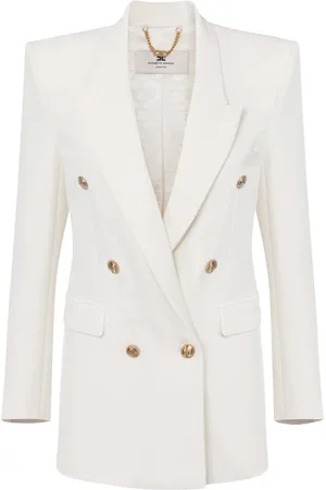 Elisabetta Franchi Jassen, Dames, Wit, M, Satijn, Crêpe Jas met Satijnen Details