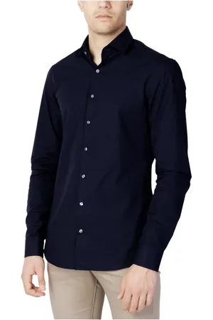 Calvin Klein Overhemden, Heren, Blauw, S, Katoen, Blauw Effen Shirt met Lange Mouwen
